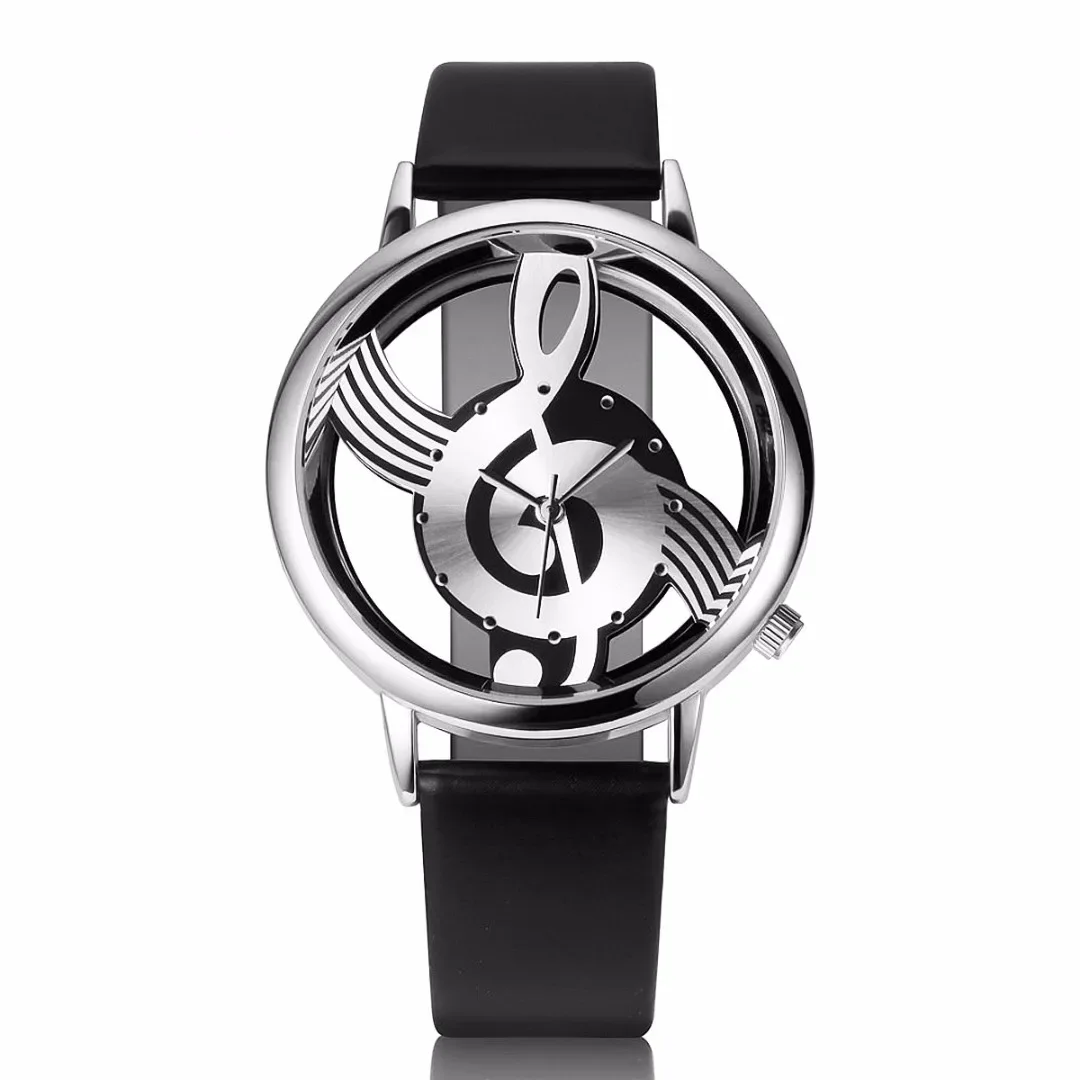 Reloj de cuarzo con notación a la moda para hombre y mujer, pulsera informal con correa de cuero PU en blanco y negro, regalo femenino