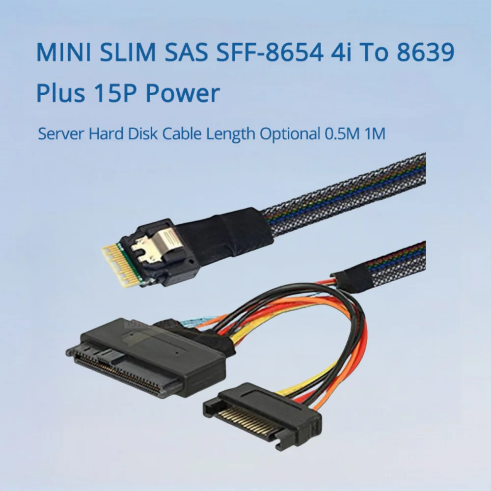 

MINI SLIM SAS SFF-8654 4i To 8639 Plus 15P Power Server Hard Disk Cable Length Optional 0.5M 1M