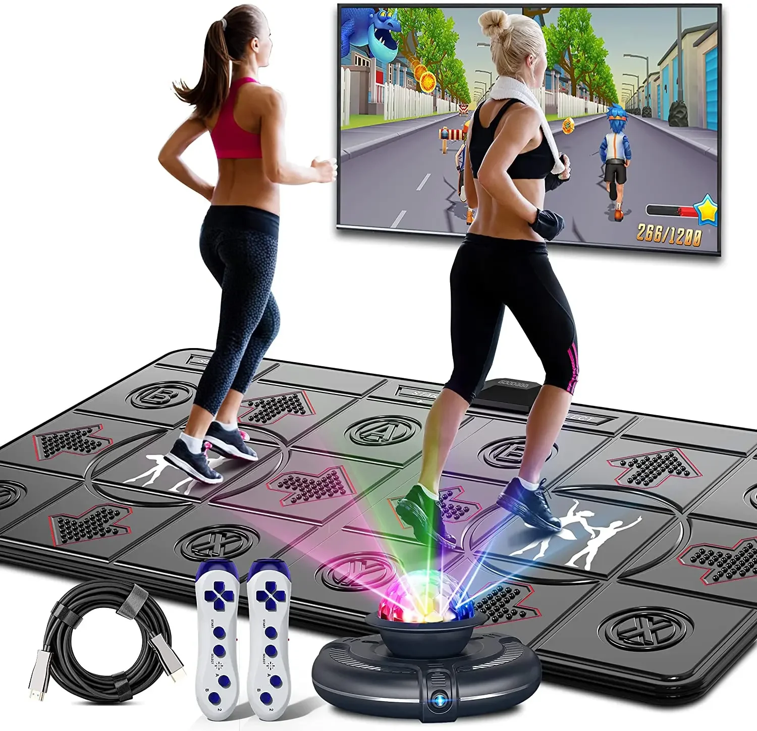 Wireless Double Dance Mat for TV PC, Somatosensory Game Console with 2 Gamepads, Non-slip Massage Yoga Pad, Home Fitness Body
