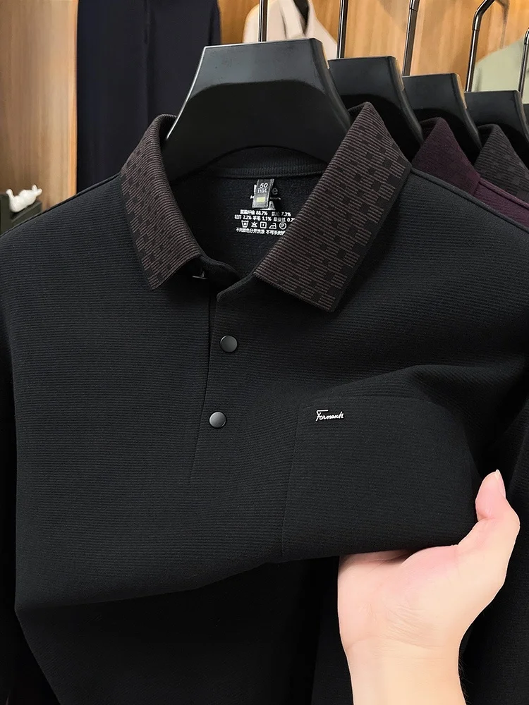 

Rn Long Sve irt Men's Wool Blend Pure Color Autumn New Turn Collar Genuine ket T-irt Busin Casual Wear