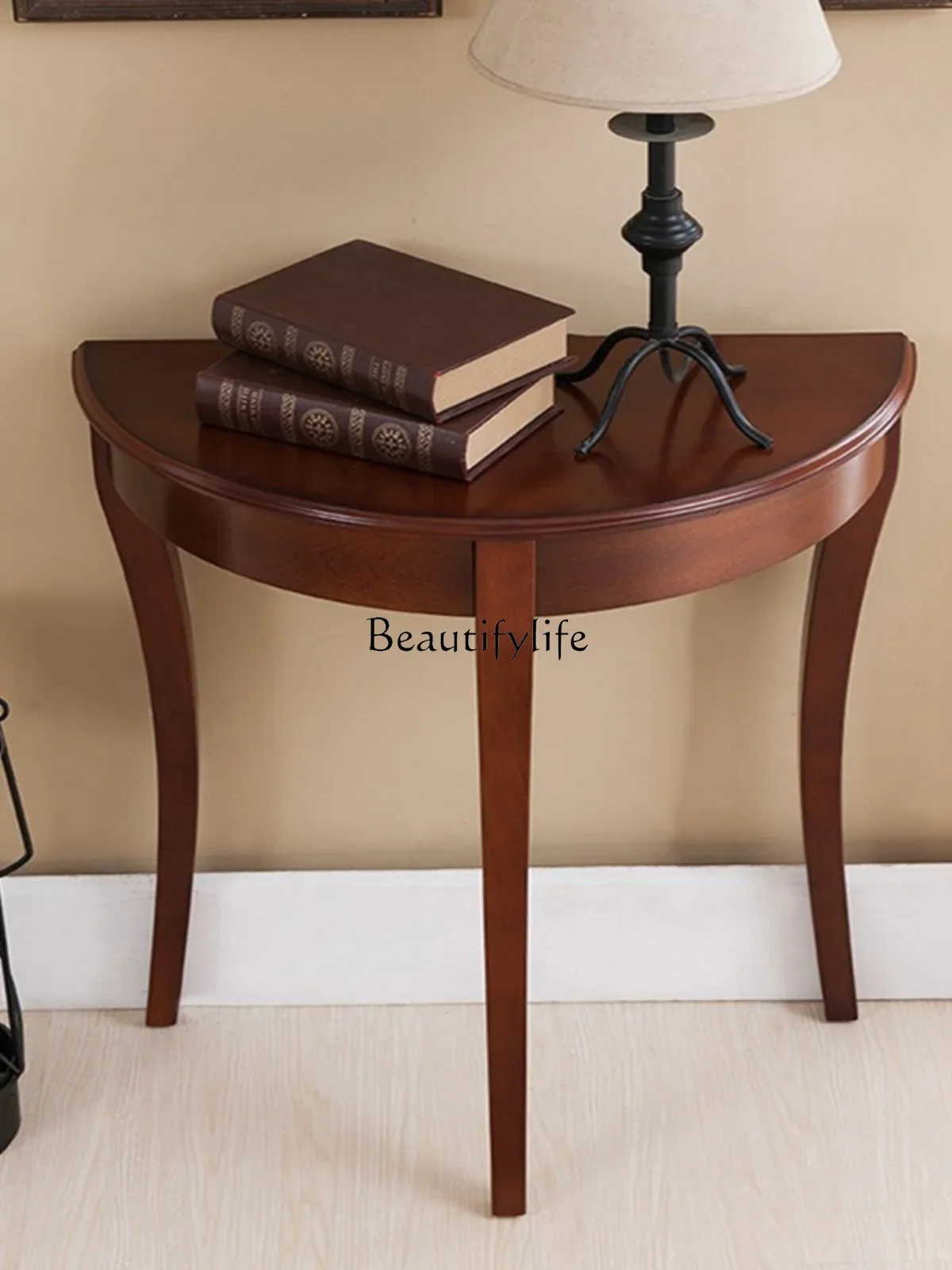 American solid wood semi-round wall table European entrance table wall side table entrance cabinet