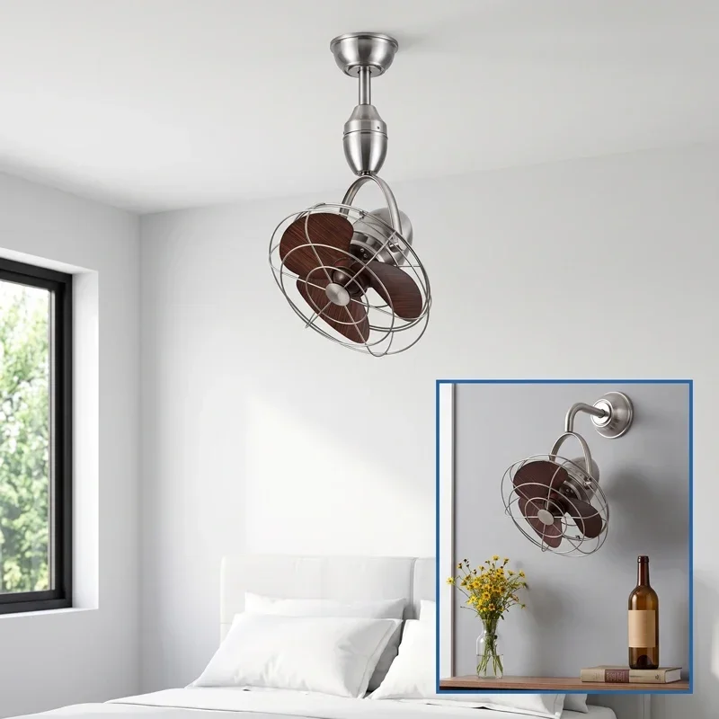 12-inch oscillating ceiling fan with remote control, wall-mountable, suitable for indoor bedrooms and kitchens.
