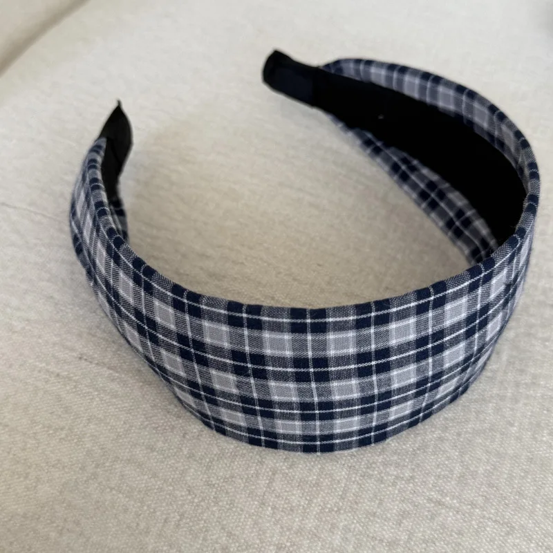 Retro Blaues Karo-Breitband, modisches Haaraccessoire für Mädchen, vielseitiges, schmales Haarband, hochintelligent – Detail 11