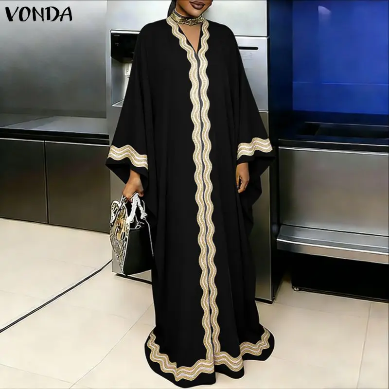 

VONDA Summer Autumn Women Plus Size Dresses Print Thin Long Maxi Dresses Streetwear Long Vestidos Party Robe 5XL Loose Sundress