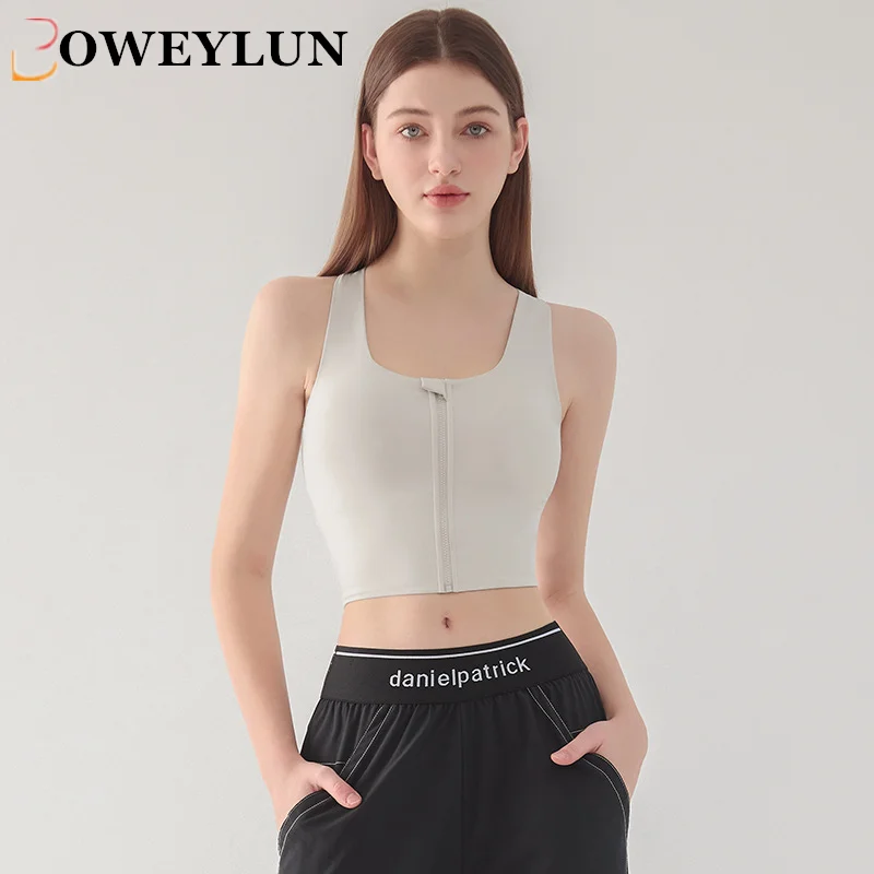 BOWEYLUN Front Zipper Shockproof Sports Underwear Female Hollow Out Back Running Training Fitness Vest Yoga Bra Women