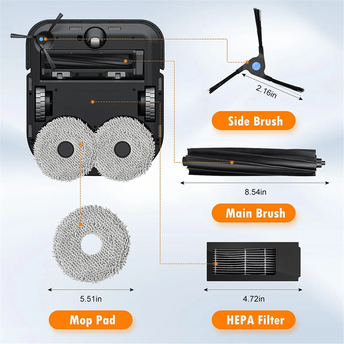 Kit di accessori compatibile per aspirapolvere ECOVACS DEEBOT X2 Omni, parte di ricambio include spazzola principale, filtro HEPA