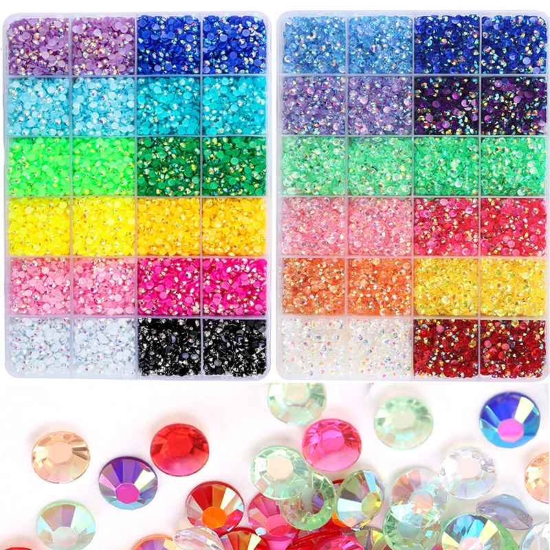 DUCRYSTAl 3/4mm 24Grid Harz Strass Set MehrfarbigKleber auf Flatback Jelly AB Harz Kristall Stein DIY Dekoration Nägel Handwerk