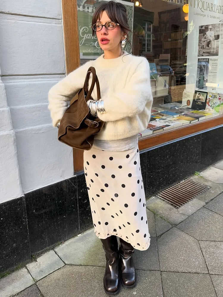 

Tuularose Sexy See-Through Maxi Skirts Women's Fashion Polka Dot Lace Patchwork Slim Skirts Elegant Party Vacation Female Skirts