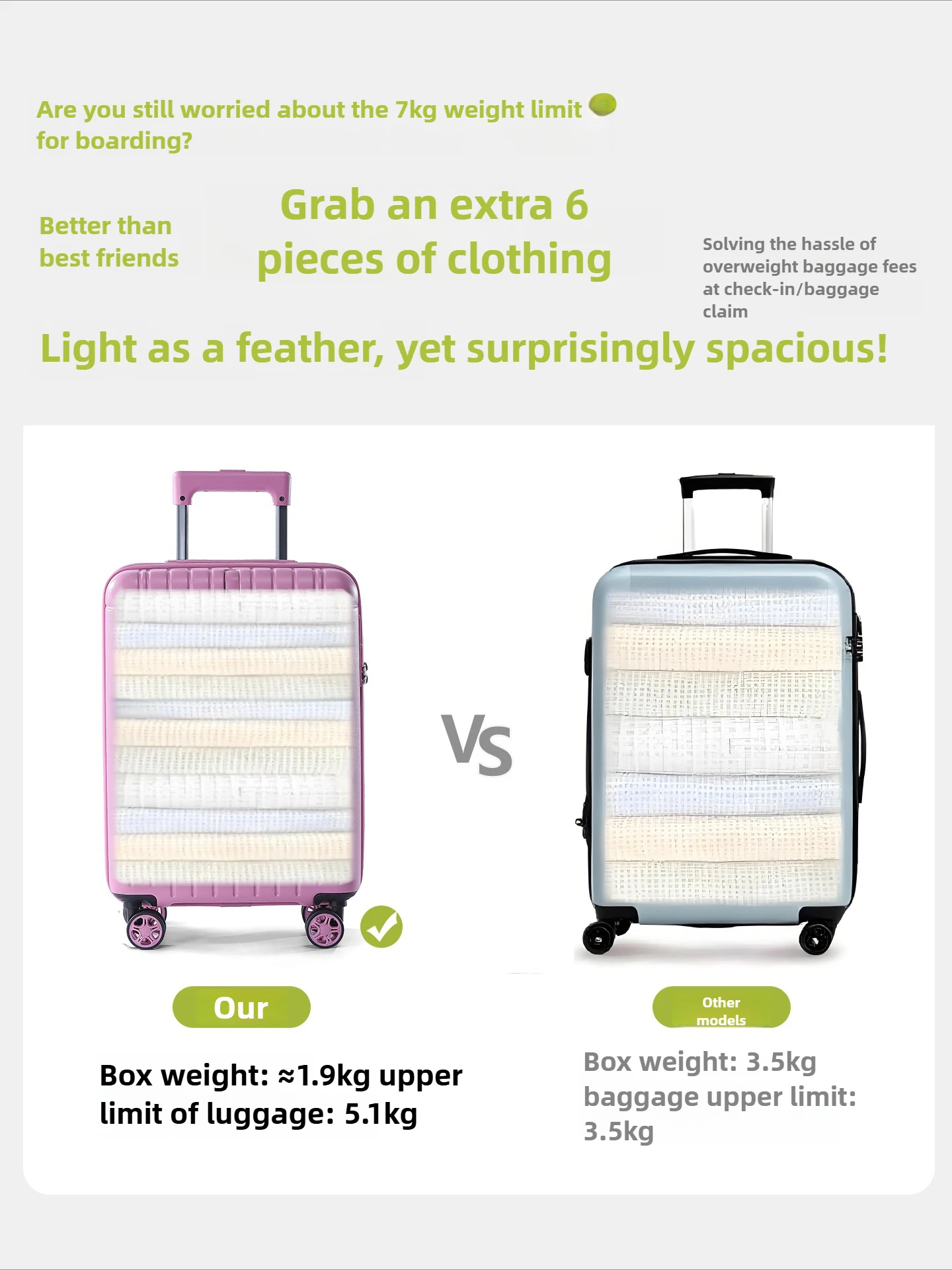 라이트고 2026 여성용 초경량 20인치 캐리어 PC 소재 고급 여행용 수하물 기내 반입용 케이스