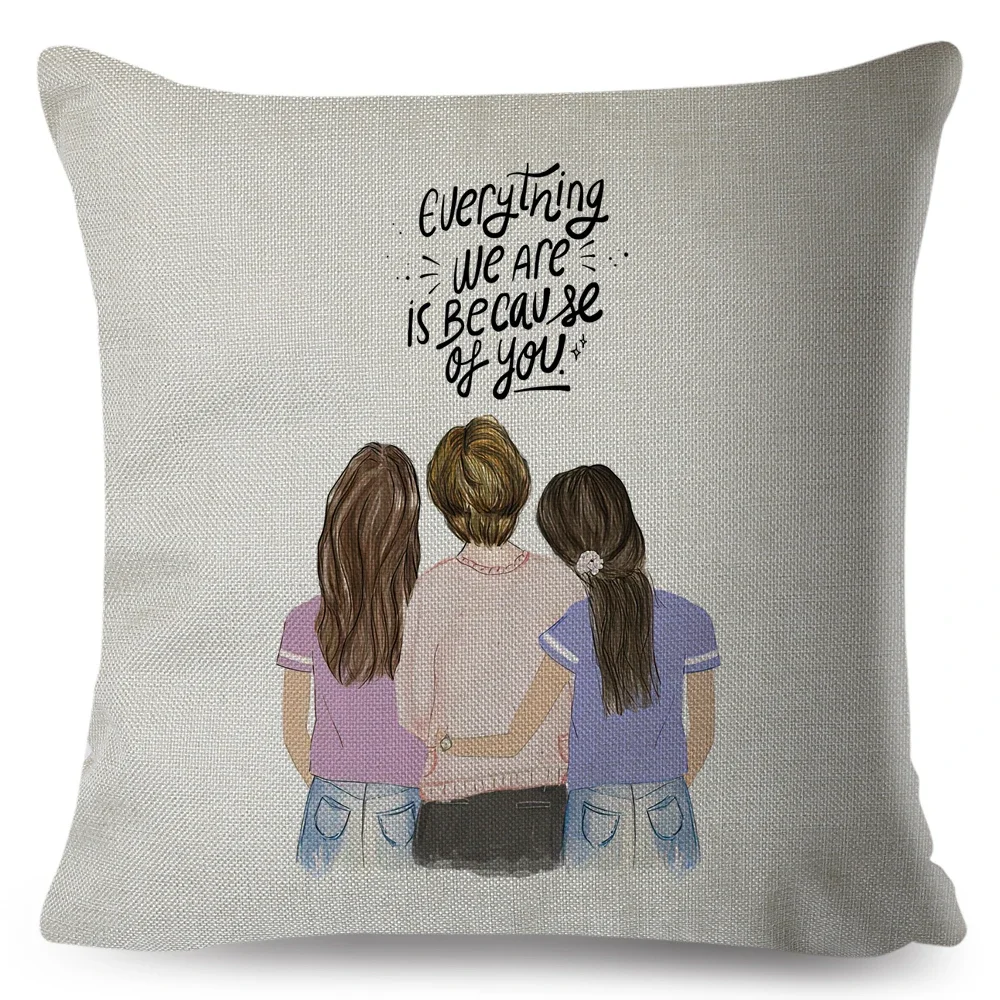 Warm Family Romantic Love Affection Pillow Case Decor Fashion Cartoon Lady Cushion Cover for Sofa Home Chidren Room Pillowcase