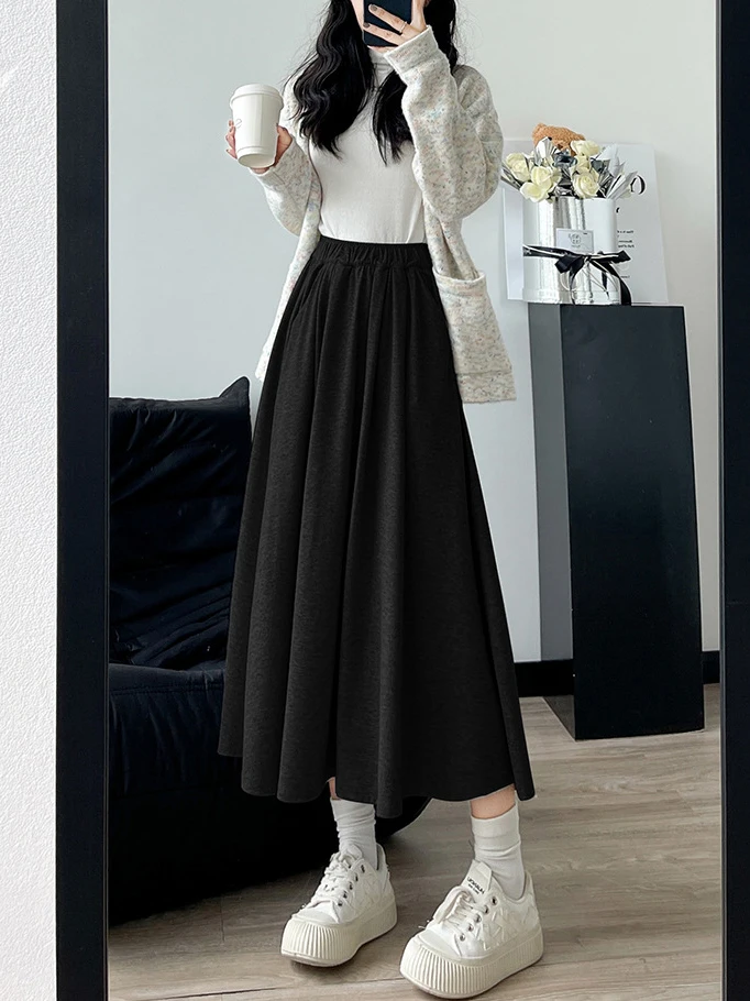 Gray Sports Skirt for Women 2024 Spring High Waist Slim A-line School Skirts Korean Women's Summer Skirt Elegant Long Bottoms