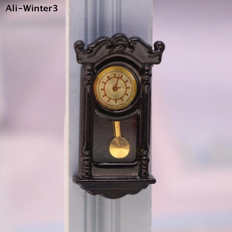 1/12 Dollhouse Vintage Simulation Wall Clock Model Doll Home Clock Living Room Decor Toy Dolls House Micro Scene Accessories