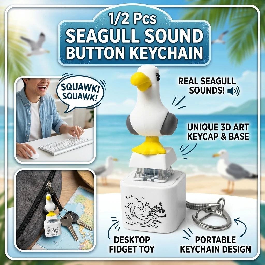 1/2Pcs Mine Sound Seagull Button Keychain The Cry of Seagulls Playful Behavior Keyboard Fidget Keychain Interesting Funny