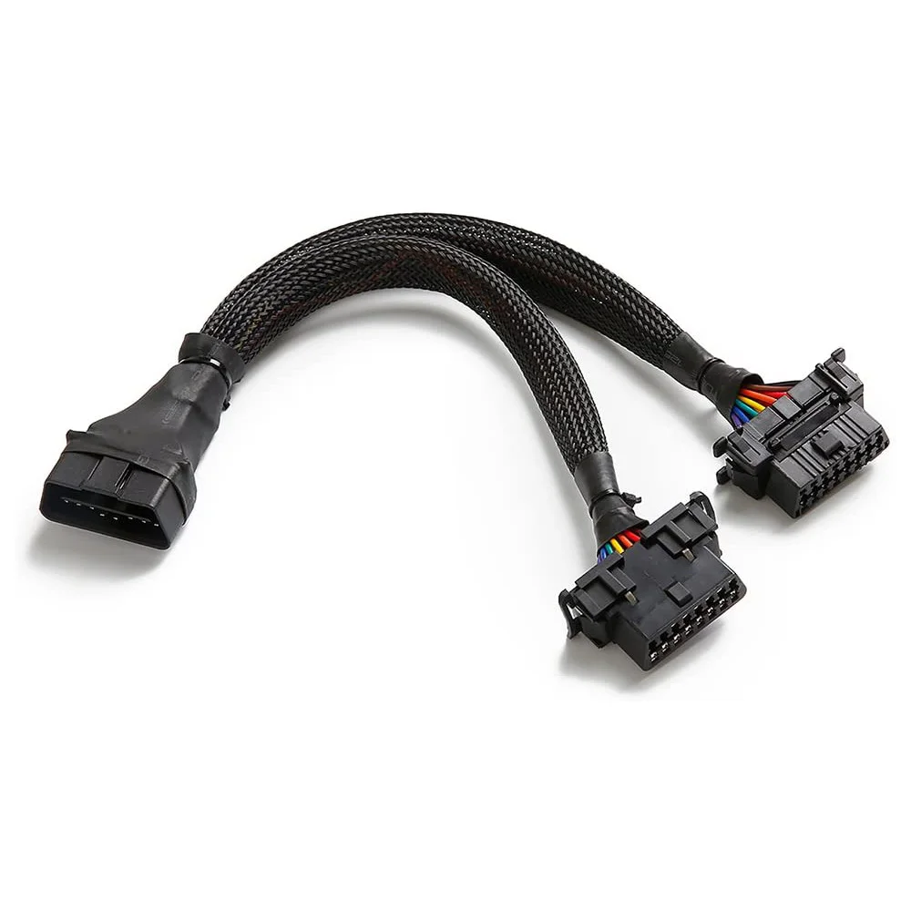 OBD2 Splitter 16 Pin OBD II Splitter Extension 1X ชายและ 2X หญิงอะแดปเตอร์ (1FT/30 ซม.) (1 แพ็ค)