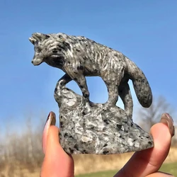 7.5cm Seik Natural Yooperlite Stone Wolf Hand-Carved Crystal Quartz Flame Stone Crafts Ornaments Reiki Minerals Room Decor Gift