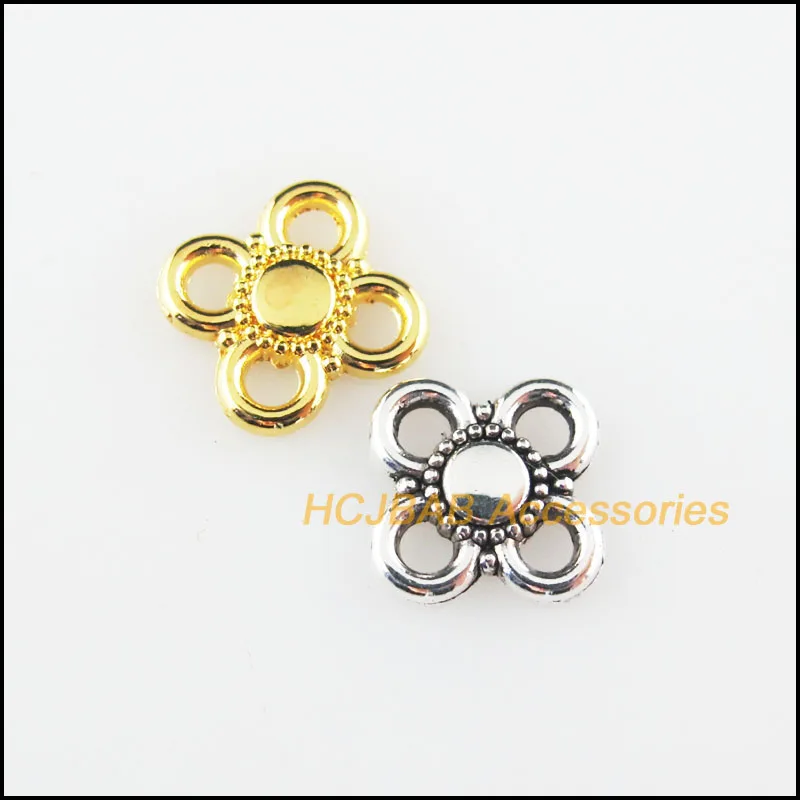 Fashion 60Pcs Retro Tibetan Silver Tone Gold Color Flower Clover Charms Connectors 9mm