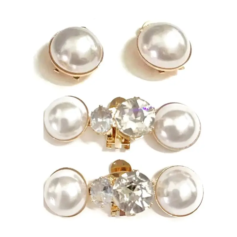AT16 4Pcs Big Pearl Decoration Clip High Heel Shoe Decoration Charm Buckle Bride Shoe Clip Wedding Accessories for Women