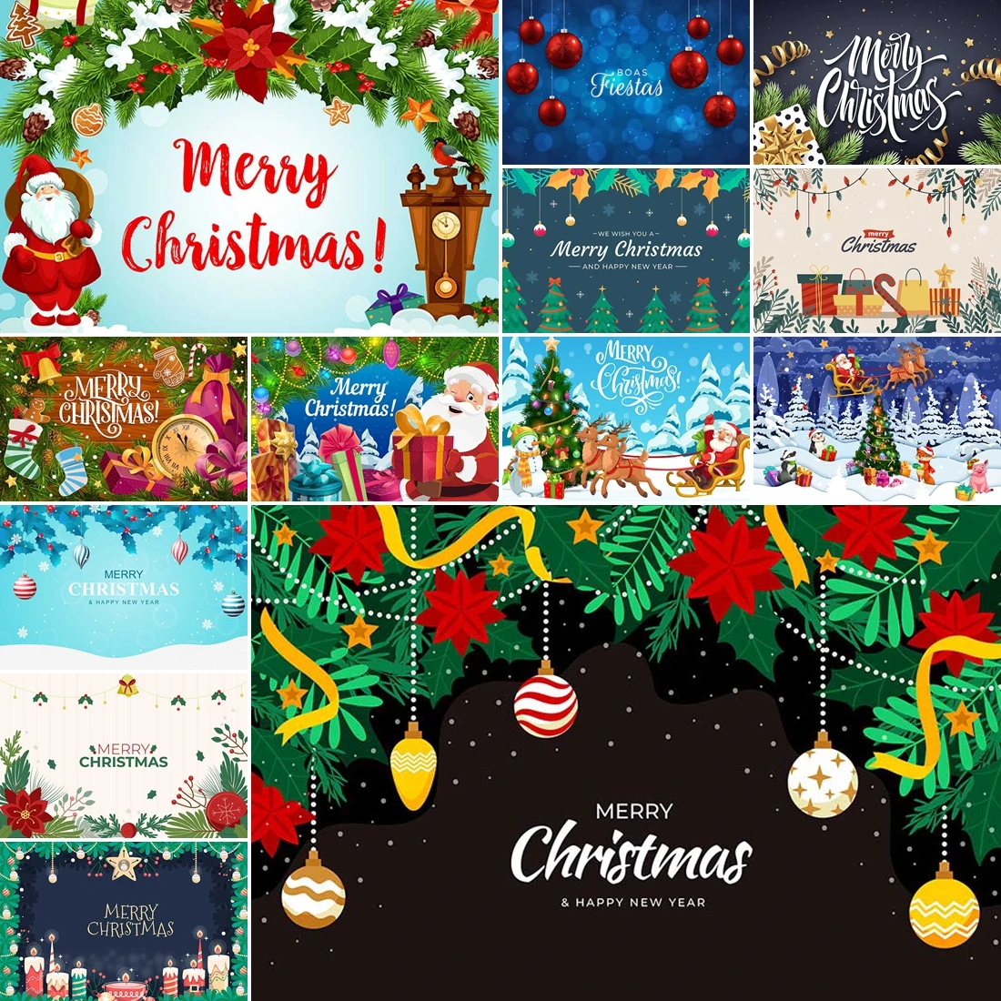

MOON.QG Christmas Ornaments Backdrops For Photography Pine Trees Banner Snow Winter Backgrounds Photozone Party Supplies Poster