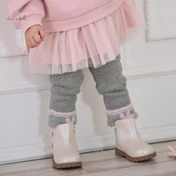Dave Bella Children's Pants 2024 New Autumn Winter Girls Baby Fashion Casual Elastic Leggings Pants Outdoor DB4243151