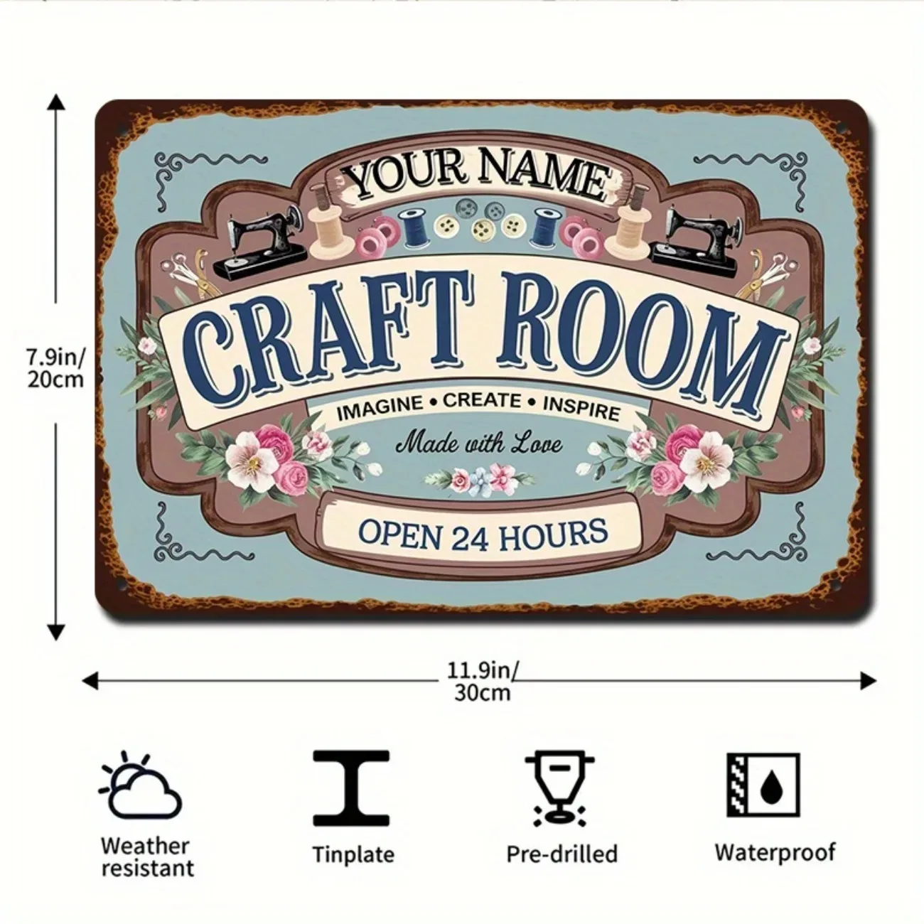 Custom Name Metal Craft Room Sign Retro Inspirational Wall Art for Art Studio Home