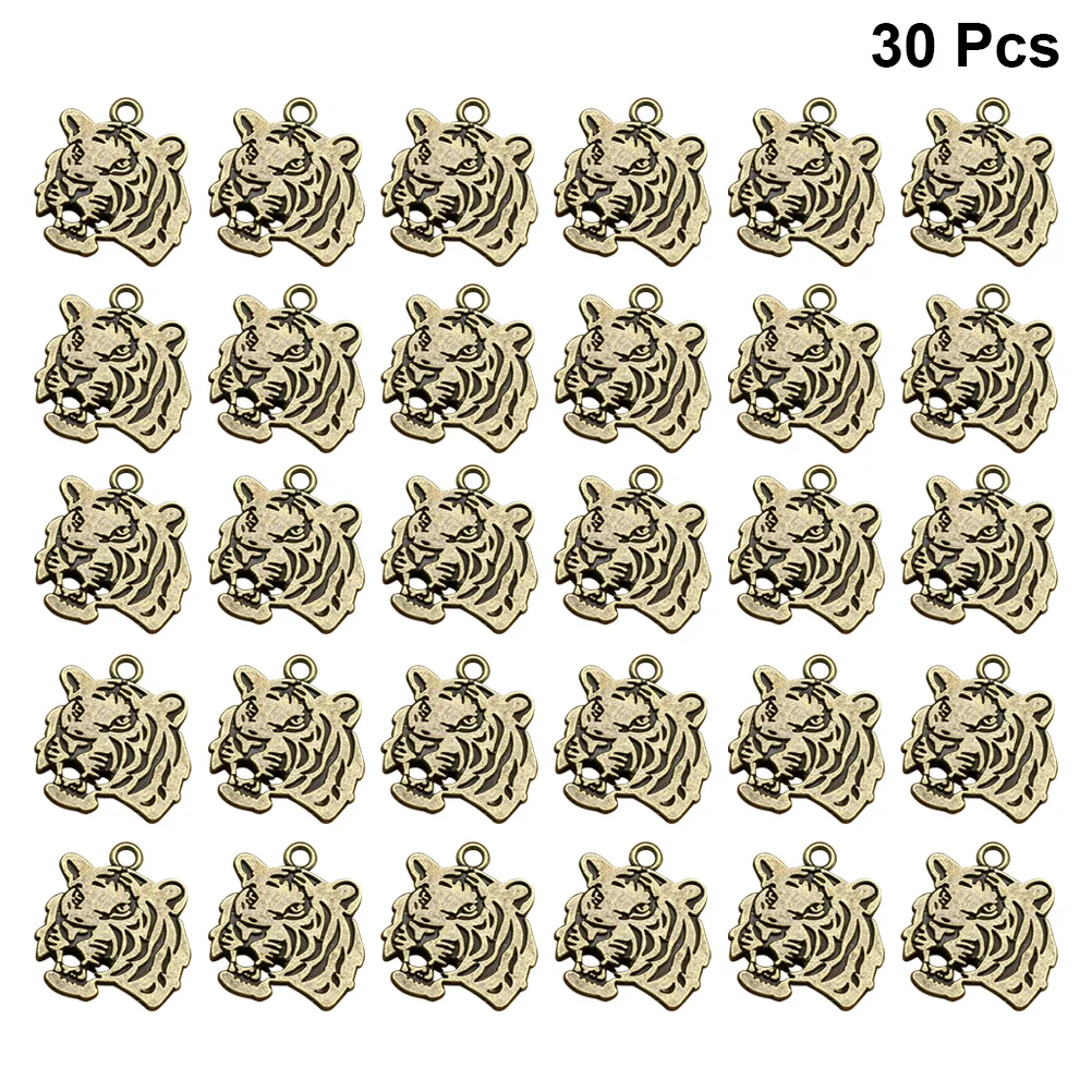 

30 Pcs Silver Charms for Jewelry Making Tiger Head Diy Necklace Bracelet