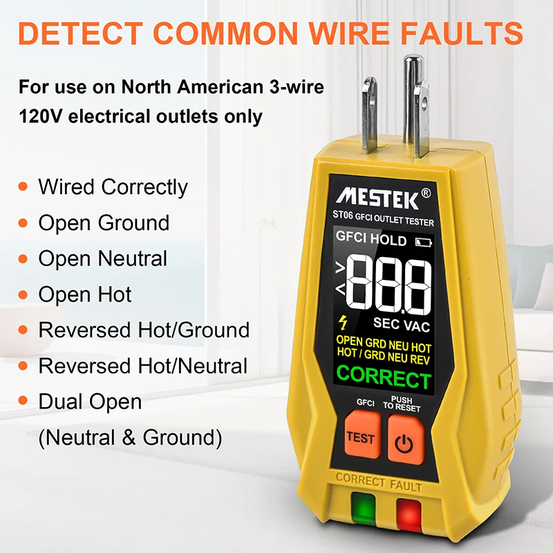 Gfci Test Circuit Breaker Eua Plug Tomada Tester Vivo Fio Neutro Soquete Detector 120v Eua Plug St06