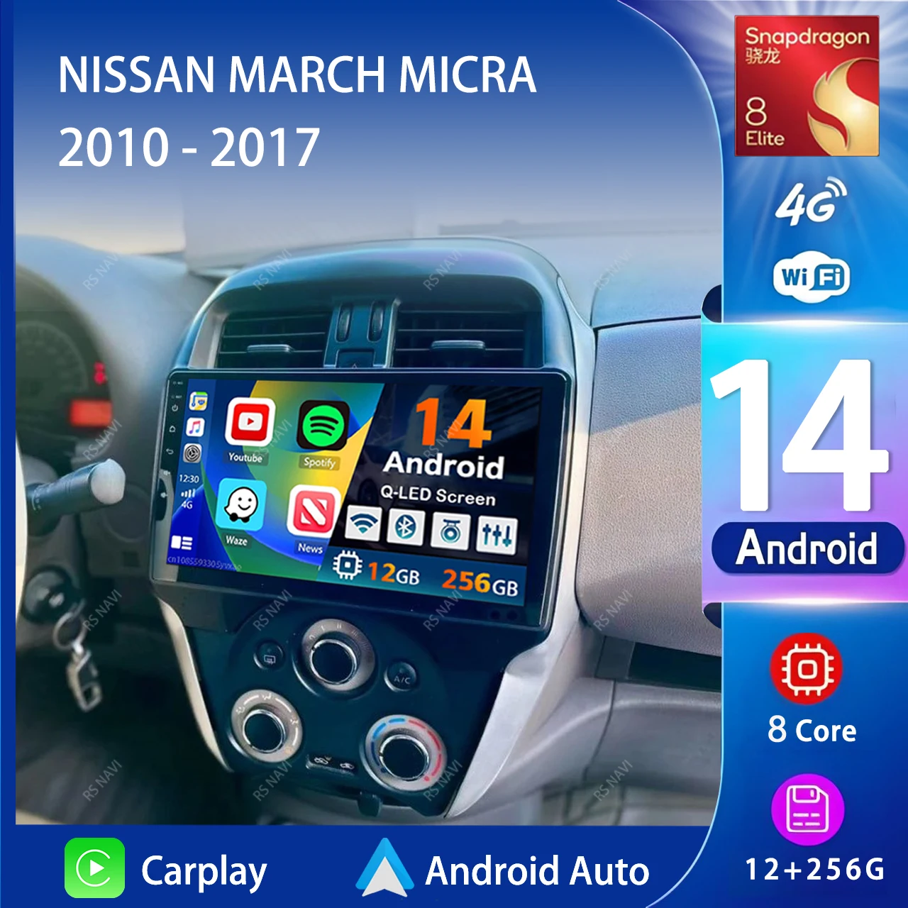 Android 14 Carplay Auto 2K Screen Car Radio Multimedia Player For NISSAN MARCH MICRA 2010-2017 Autoradio Stereo 2din Head Unit