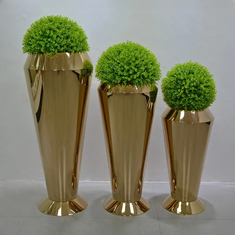 4 أحجام من 201 مزارعي دائري داخلي وخارجي من الفولاذ المقاوم للصدأ مع صندوق زهور على الطراز الأوروبي باللون الذهبي والفضي المصقول