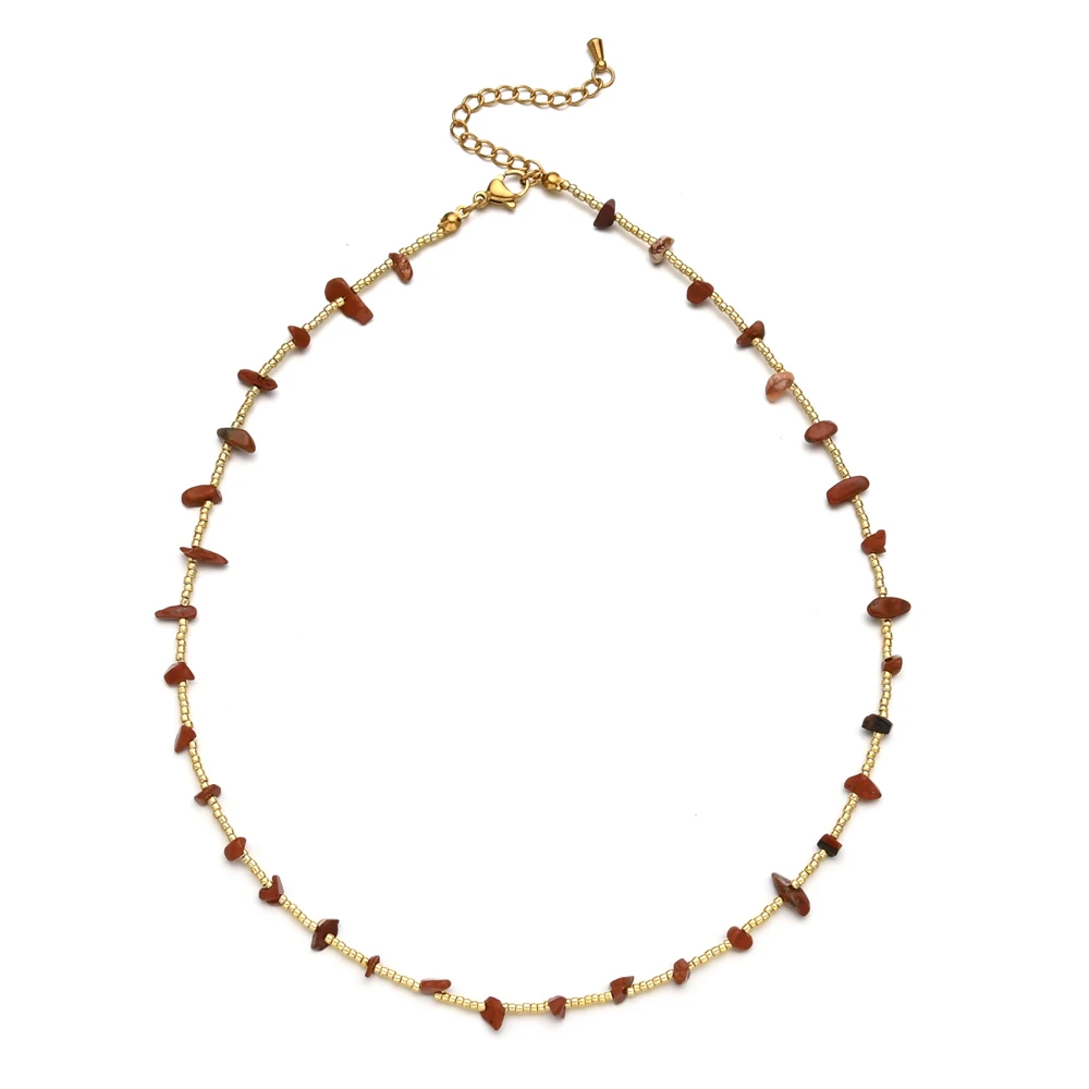 ZMZY Bohemian Thin Green Gravel Quartz Natural Stone Necklace Women\'s Fashion Necklace Jewelry collares Womens Beach Jewelry