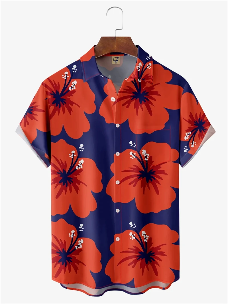 Nieuwe Seaside Hawaiiaanse Stijl Heren Shirt 3D Print Bloemen Shirt Zomer Casual Vrouwen Korte Mouwen Blouse Knop Revers Heren tops