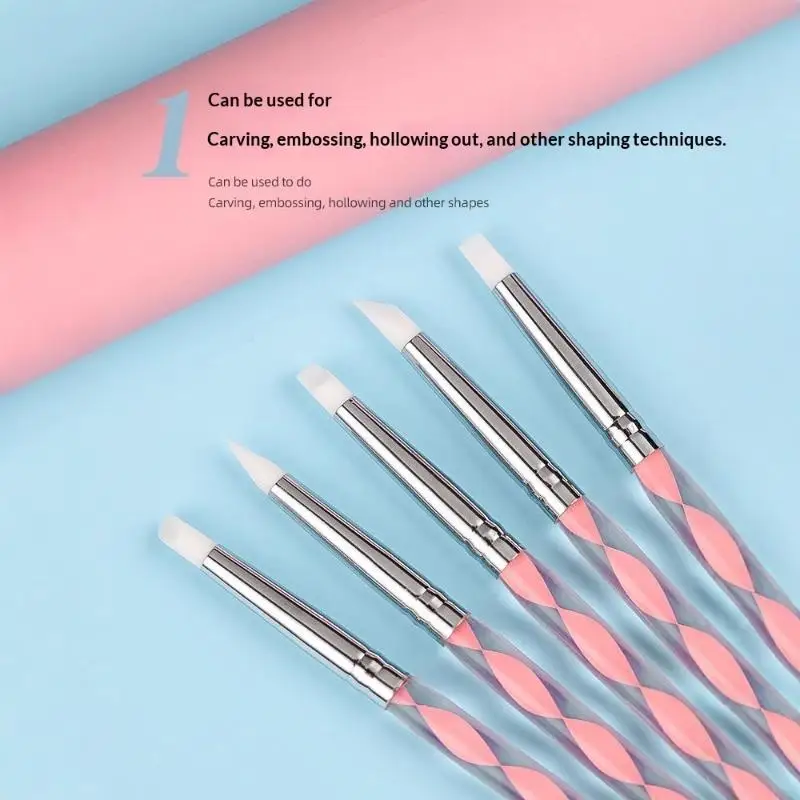 2 Way Soft Silicone Nail Art Dotting Tools 5Pcs Acrylic Point Flower Pens for DIY Nails Art Decoration Painting