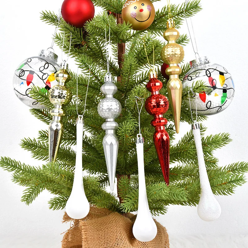 

6/12Pcs Christmas Decor Painted Ice Strip Shaped Gourd Shape Hanging Decor Hanging Christmas Tree Decor Ball Decor Arrangement