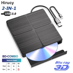 External Bluray DVD Drive USB 3.0 Portable 3D BD-Combo Player Reader CD DVD Burner for Laptop PC Computer Notebook Windows 11