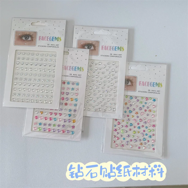 Pearl Gem Face Stickers Water Drop Heart Crushed Diamond for Stage Makeup Colorful Eye Self Adhesive Decoration Craft