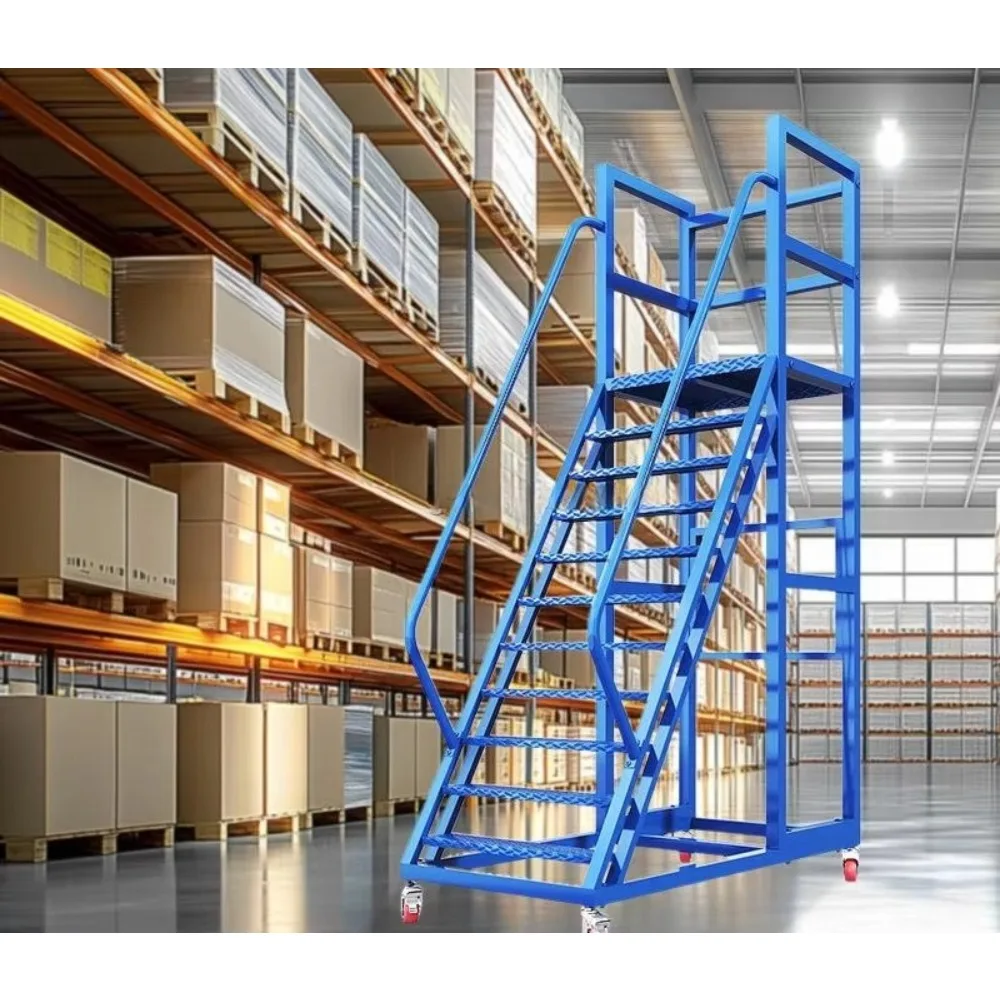 Échelle mobile avec roulettes, échelle d'entrepôt robuste, adaptée à la cueillette d'étagères, supermarchés, arrière-cours et usage domestique