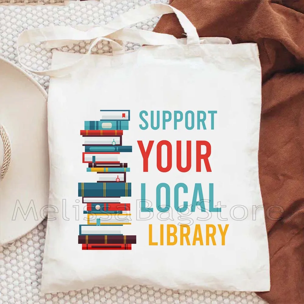 Women Canvas Library Reading Books Canvas Tote Bag Books and Tea Cup Shopping Students Cat Book Cotton Travel BOOKSHOP Handbag view 4