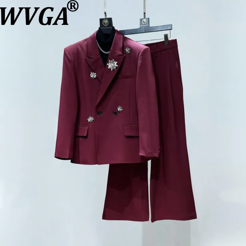 

WVGA Spring Autumn New Man Tide Metallic Brooch Decoration Trendy Blazer Niche Chic Casual Suit Pants Two Pieces Sets Ins W20118