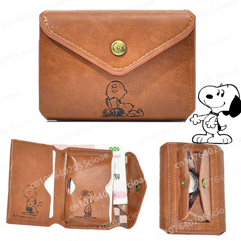 Cute Snoopies Brown Wallet Unisexes Triple Fold Pu Leather Short Wallet Cartoon Large Capacity Fashion Coin Wallet Boys Gifts