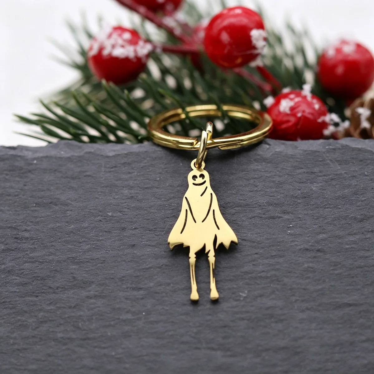 Gothic Halloween Ghost Skeleton Keychain Stainless Steel Spooky Key Ring Charm Cute Things Matching Keychain Gift for Bag Decor
