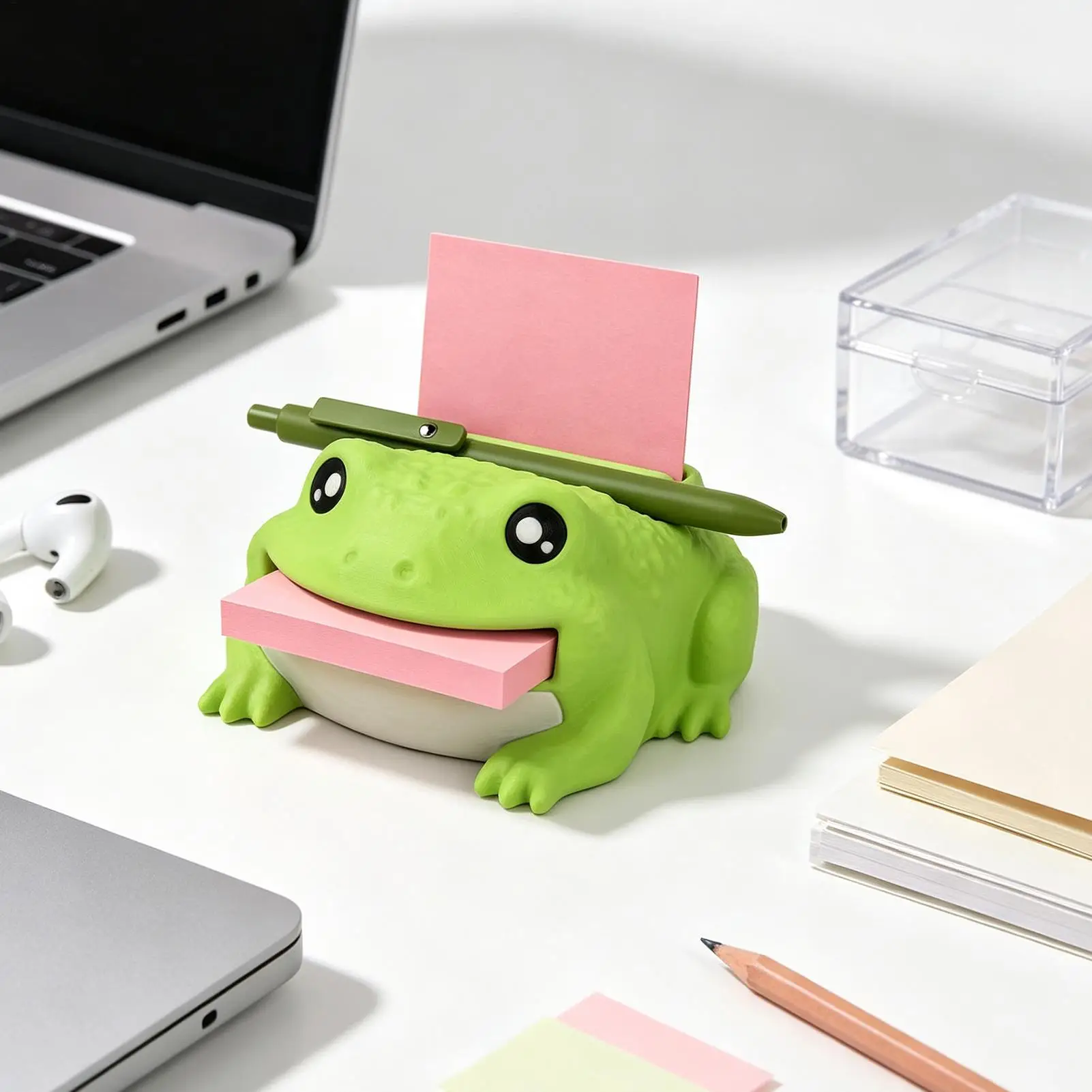 Cute Frog Shaped Sticky Note Holder Desktop Notepad Organizer Kawaii Memo Holder for Office Home Classroom, Teacher Student Gift