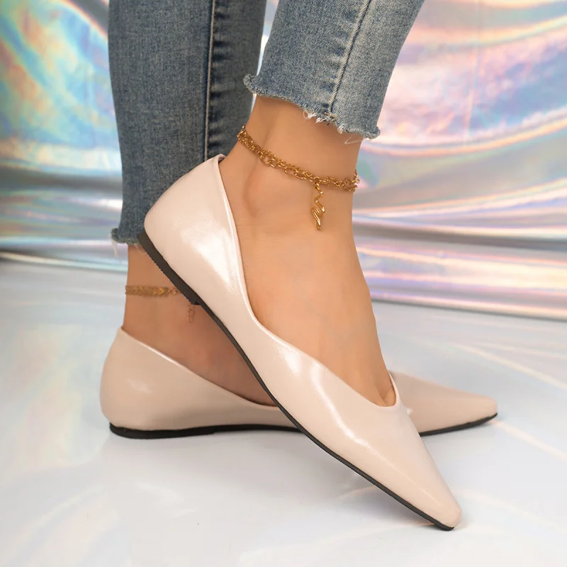 

Женские туфли на плоской подошве, новая весенне-осенняя модель, с заостренным носком, неглубоким вырезом, удобная женская обувь.