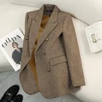 Autumn Winter New Blazer Coats Women's Woolen Jackets Long Sleeve Notched Vintage Thick Outerwears Elegant Female Clothes