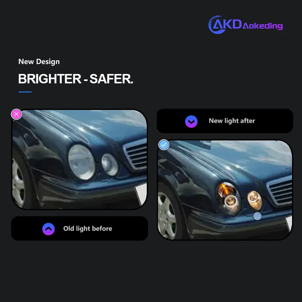 AKD Head Lamp for Benz clk W208 LED Headlight 1997-2003 Headlights W208 DRL Turn Signal High Beam Angel Eye Projector Lens