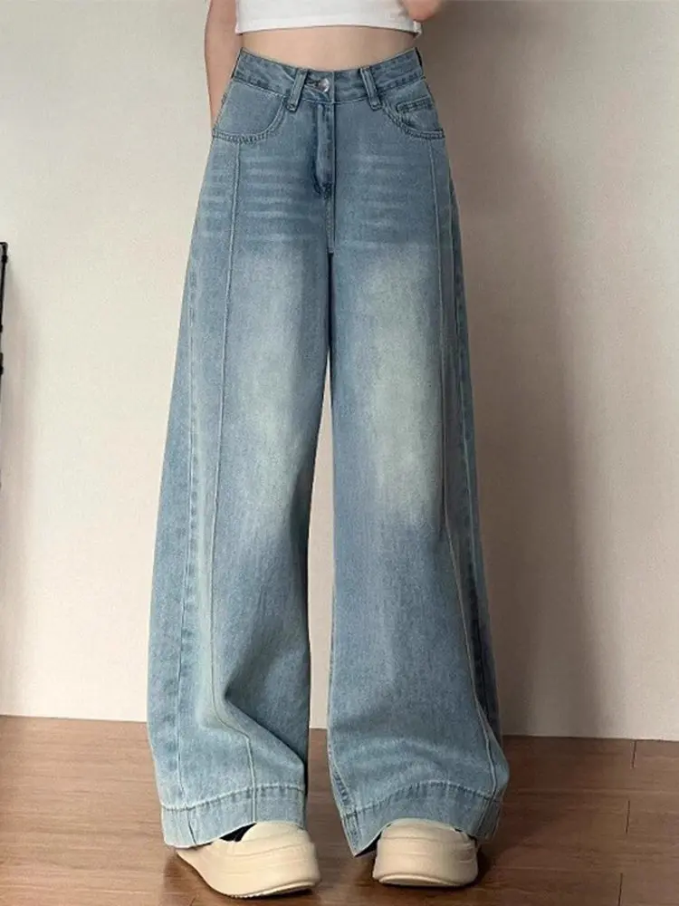 Luźne jeansy damskie z wysokim stanem, krótkie, do kostek, typu capri, damskie spodnie dżinsowe, modne, podstawowe, proste, na co dzień.