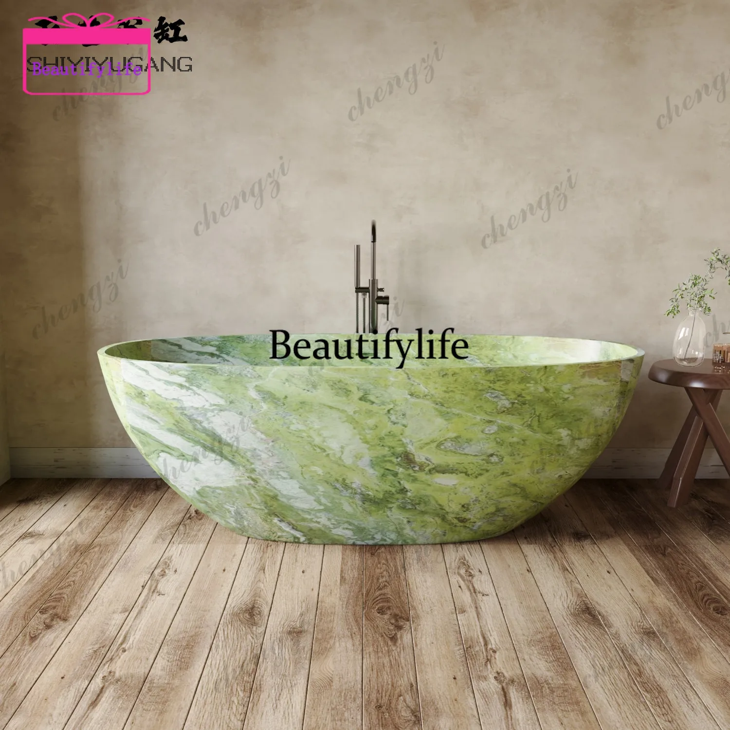 A17 Nuo brown artificial stone oval bathtub hotel bed and breakfast bathroom couple double deep bath bath