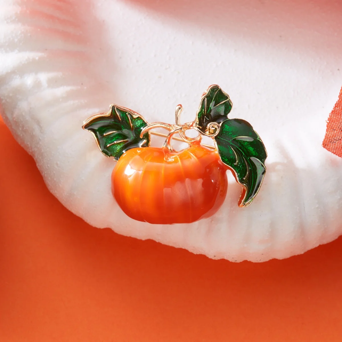 Halloween Broschen Grüne Blätter Orange Emaille Kürbis Pins Mode Pflanze Abzeichen Gothic Punk Party Schmuck Geschenke Für Frauen Männer