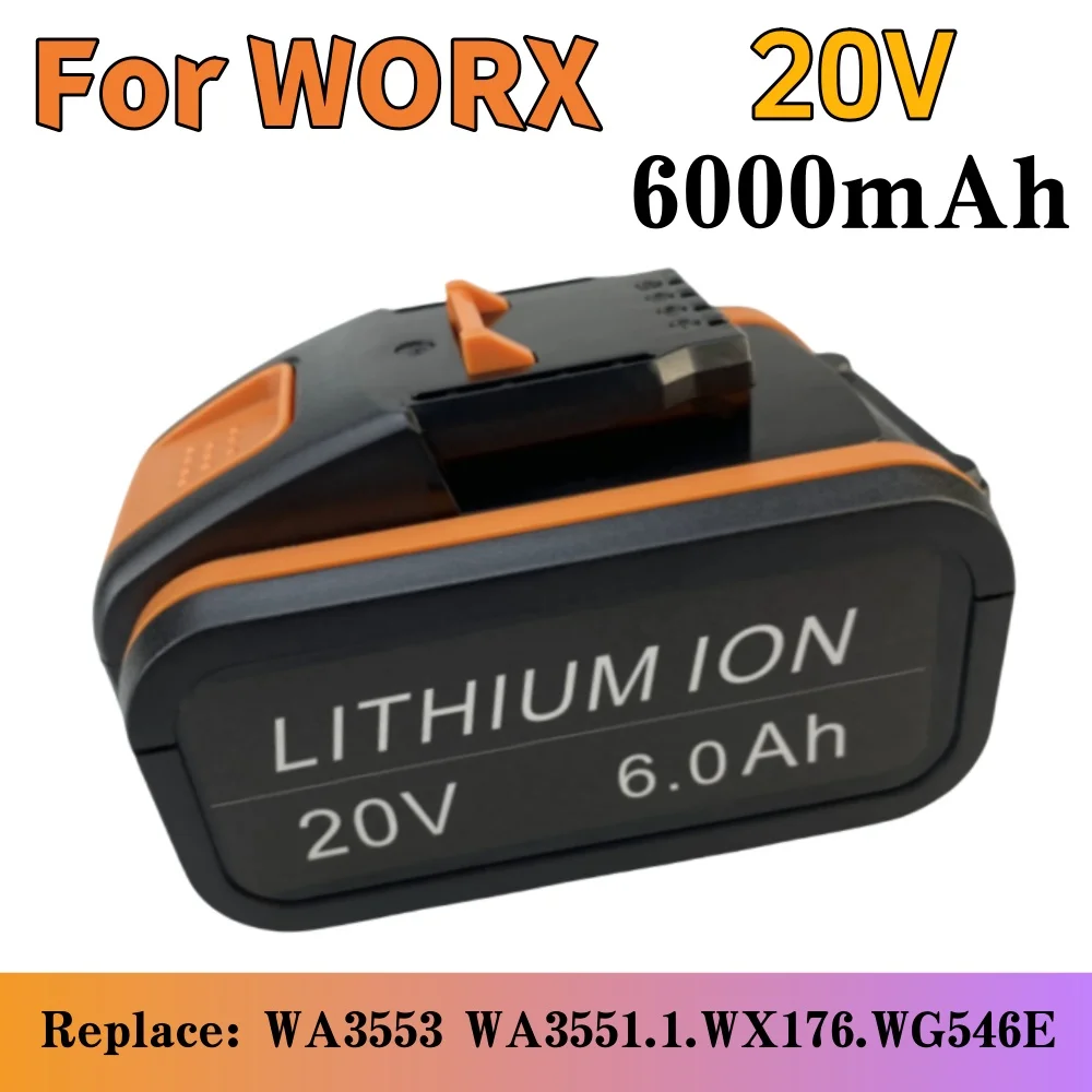 

For 20V Battery 6000mah Li-ion for Worx WX390/WX176/WX166.4/WX372.1 WX800/WX678/WX550/WX532/WG894E WG629E/WG329E/WG2