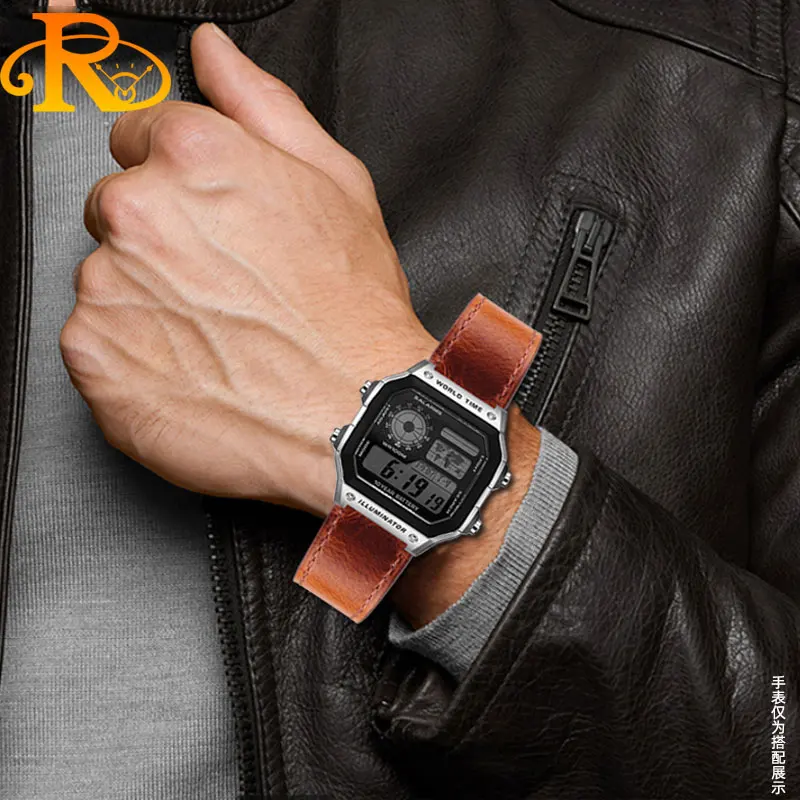 Pasek z prawdziwej skóry do Casio G-Shock AE-1200WH/1300/1000/A159 A159 A158W A168 / F91w AE1200 męski pasek do zegarka w stylu retro