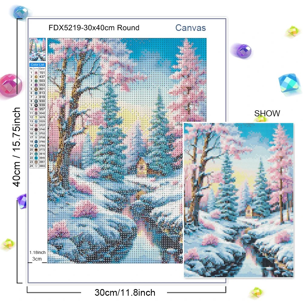 Ice and Snow Scenery Diamond Painting Winter House Diamond Inlay Cross Stitch Set AB Square/round Rhinestone DIY Home Decoration
