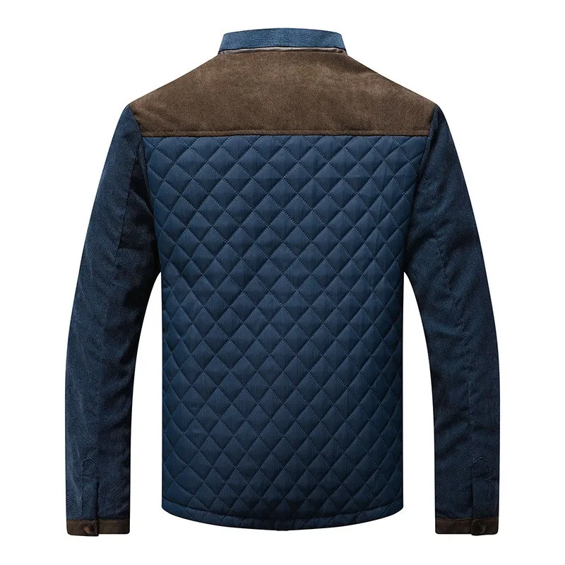Stand Collar Jacket Long Sleeve Regular Length Urban with Summer Check Pattern Autumn Single Breasted Regular Sleeve Men Jacket